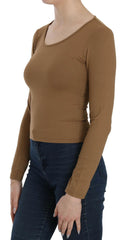 GF Ferre Brown Long Round Neck Sleeve Fitted Shirt Tops Blouse -   -  GF Ferre.