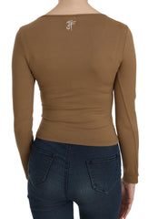 GF Ferre Brown Long Round Neck Sleeve Fitted Shirt Tops Blouse -   -  GF Ferre.