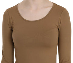 GF Ferre Brown Long Round Neck Sleeve Fitted Shirt Tops Blouse -   -  GF Ferre.