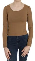 GF Ferre Brown Long Round Neck Sleeve Fitted Shirt Tops Blouse -   -  GF Ferre.