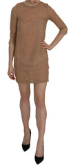 PINK MEMORIES Brown 3/4 Sleeve Crewneck Shift Mini Dress -   -  PINK MEMORIES.