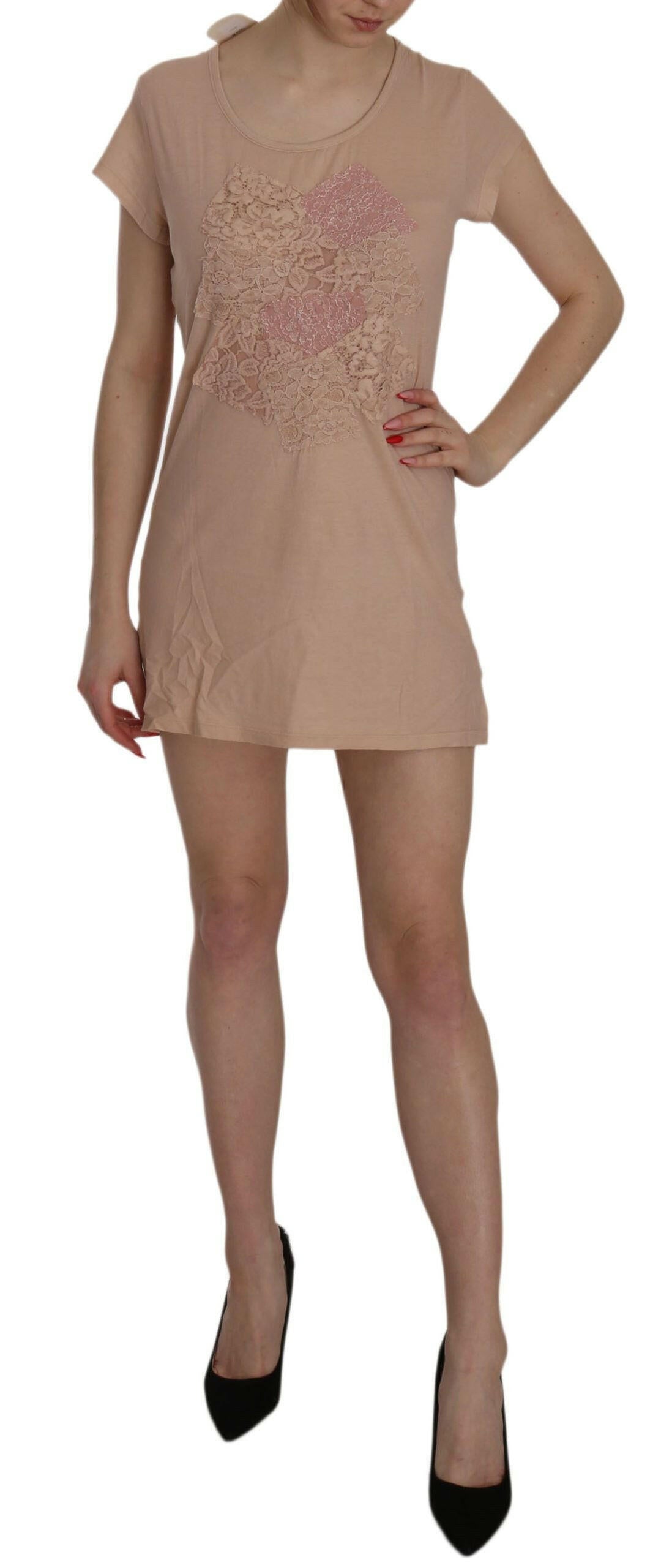 PINK MEMORIES Pink Lace Short Sleeve Shift Mini Dress -   -  PINK MEMORIES.