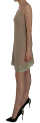 PINK MEMORIES Beige Lace Spaghetti Strap Mini Cotton Dress -   -  PINK MEMORIES.