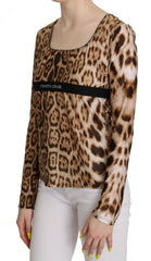 Roberto Cavalli Brown Round Neck Leopard Women Top Blouse - - Roberto Cavalli.
