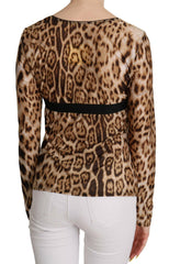 Roberto Cavalli Brown Round Neck Leopard Women Top Blouse - - Roberto Cavalli.