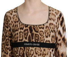 Roberto Cavalli Brown Round Neck Leopard Women Top Blouse - - Roberto Cavalli.