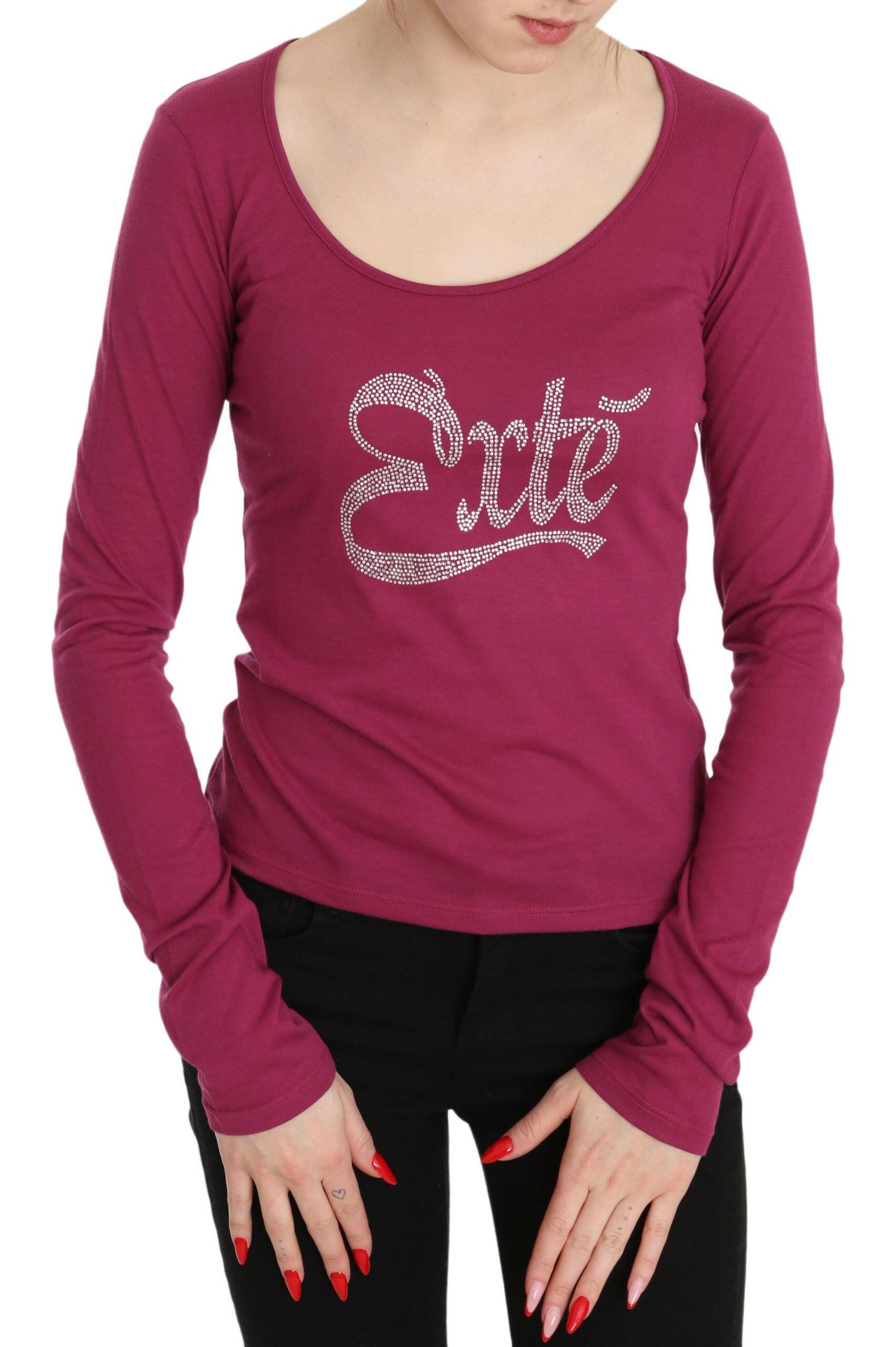 Pink Exte Crystal Embellished Long Sleeve Top -   -  Exte.
