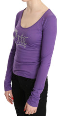 Purple Exte Crystal Embellished Long Sleeve Top Blouse - - Exte.