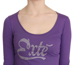 Purple Exte Crystal Embellished Long Sleeve Top Blouse - - Exte.