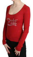Red Exte Crystal Embellished Long Sleeve Top Blouse -   -  Exte.