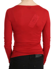 Red Exte Crystal Embellished Long Sleeve Top Blouse -   -  Exte.