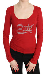 Red Exte Crystal Embellished Long Sleeve Top Blouse -   -  Exte.