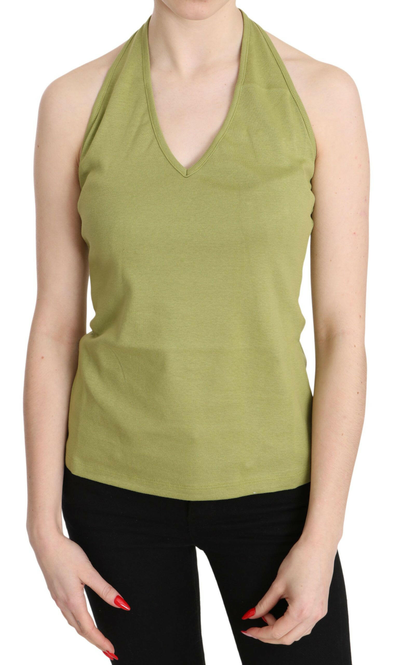 GF Ferre Green Halter Cotton Sleeveless Casual Tank Top Blouse -   -  GF Ferre.