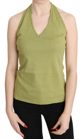 GF Ferre Green Halter Cotton Sleeveless Casual Tank Top Blouse -   -  GF Ferre.