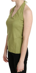 GF Ferre Green Halter Cotton Sleeveless Casual Tank Top Blouse -   -  GF Ferre.