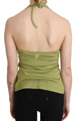 GF Ferre Green Halter Cotton Sleeveless Casual Tank Top Blouse -   -  GF Ferre.