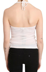 GF Ferre White Halter Cotton Sleeveless Casual Tank Top Blouse - - GF Ferre.