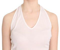 GF Ferre White Halter Cotton Sleeveless Casual Tank Top Blouse - - GF Ferre.