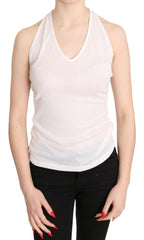 GF Ferre White Halter Cotton Sleeveless Casual Tank Top Blouse - - GF Ferre.