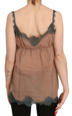 PINK MEMORIES Brown Lace Spaghetti Strap Tank Top Blouse -   -  PINK MEMORIES.