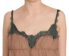 PINK MEMORIES Brown Lace Spaghetti Strap Tank Top Blouse -   -  PINK MEMORIES.
