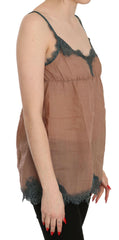 PINK MEMORIES Brown Lace Spaghetti Strap Tank Top Blouse -   -  PINK MEMORIES.