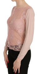 PINK MEMORIES Pink Lace See Through Long Sleeve Top Blouse -   -  PINK MEMORIES.