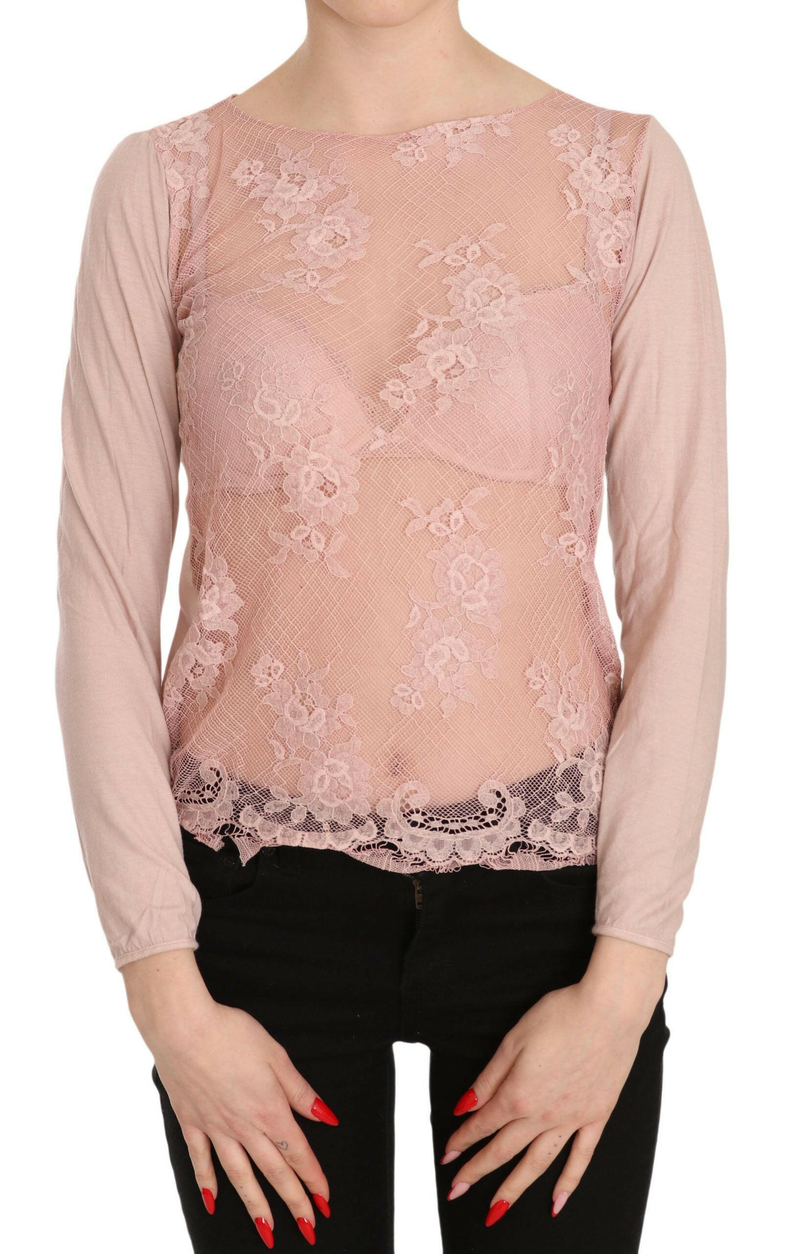 PINK MEMORIES Pink Lace See Through Long Sleeve Top Blouse -   -  PINK MEMORIES.
