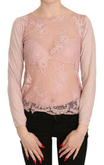 PINK MEMORIES Pink Lace See Through Long Sleeve Top Blouse -   -  PINK MEMORIES.