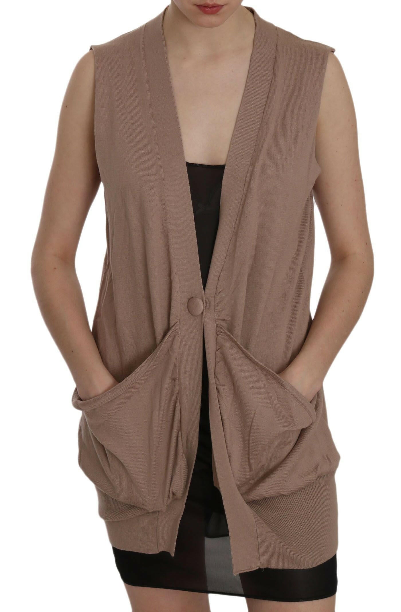 PINK MEMORIES Brown 100% Cotton Sleeveless Cardigan Top Vest -   -  PINK MEMORIES.