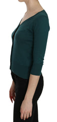 PINK MEMORIES Blue Green Cotton 3/4 Sleeve Cardigan Top Blouse -   -  PINK MEMORIES.