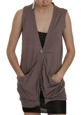 PINK MEMORIES Brown 100% Cotton Sleeveless Cardigan Top Vest -   -  PINK MEMORIES.