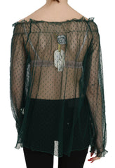 PINK MEMORIES Green Mesh See Through Long Sleeve Top Blouse - - PINK MEMORIES.
