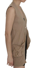 PINK MEMORIES Brown 100% Cotton Sleeveless Cardigan Top Vest -   -  PINK MEMORIES.