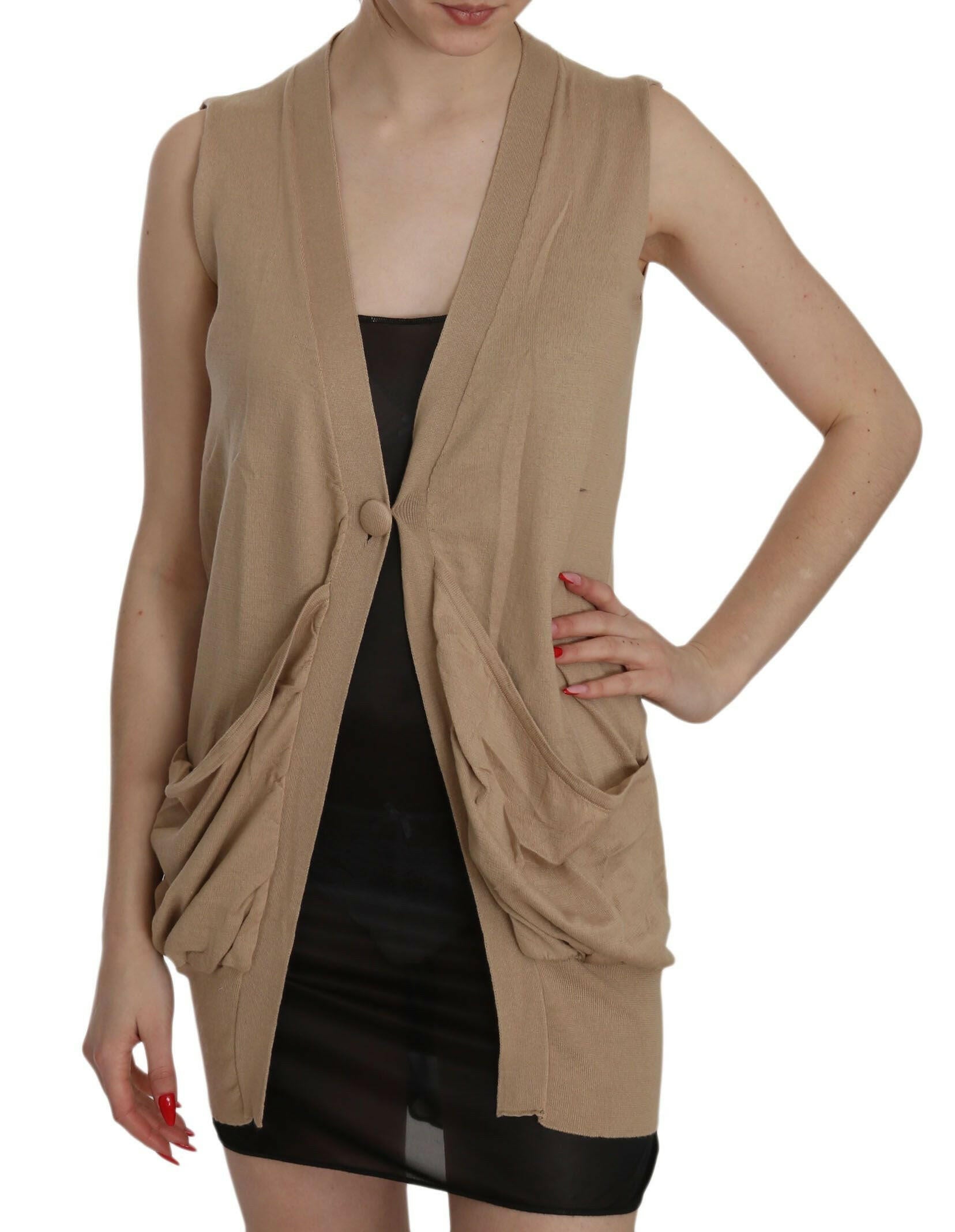 PINK MEMORIES Brown 100% Cotton Sleeveless Cardigan Top Vest -   -  PINK MEMORIES.