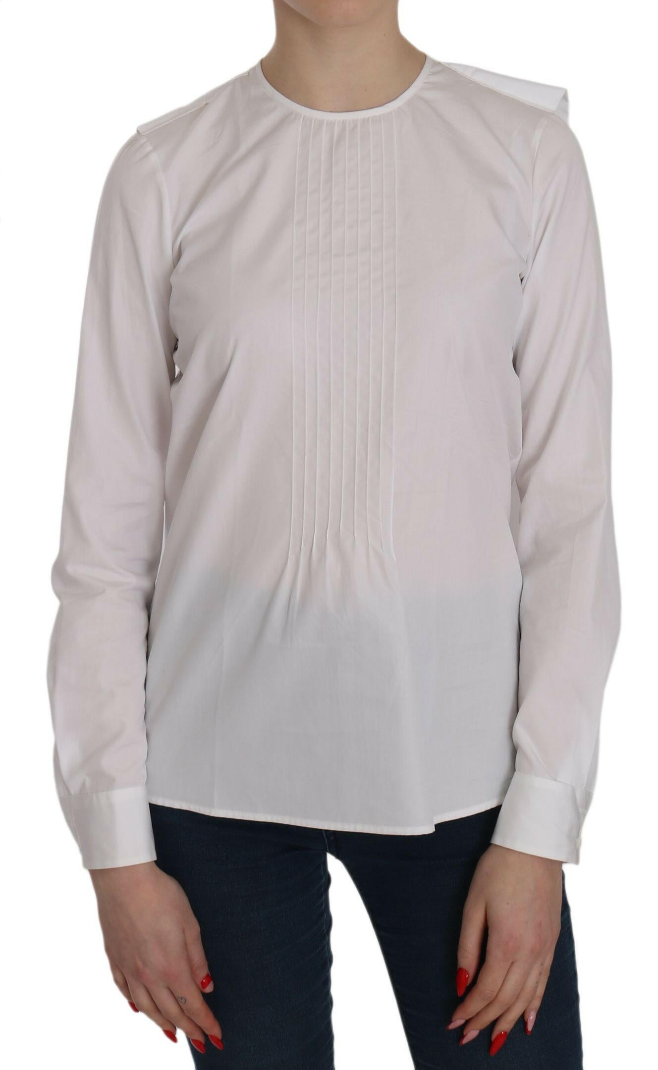 Dsquared² White Crew Neck Long Sleeve Cotton Blouse -   -  Dsquared².