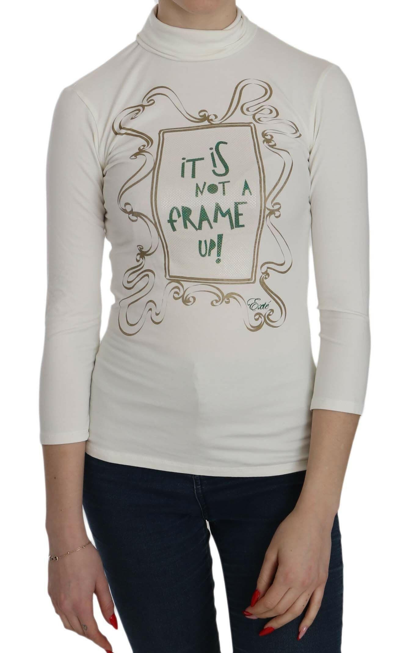 Exte White Printed Turtle Neck 3/4 Sleeve Top Cotton Blouse -   -  Exte.