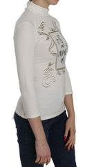 Exte White Printed Turtle Neck 3/4 Sleeve Top Cotton Blouse -   -  Exte.