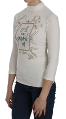 Exte White Printed Turtle Neck 3/4 Sleeve Top Cotton Blouse -   -  Exte.