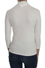 Exte White Printed Turtle Neck 3/4 Sleeve Top Cotton Blouse -   -  Exte.