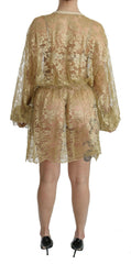 Dolce & Gabbana Gold Lace See Through A-Line Knee Length Dress -   -  Dolce & Gabbana.