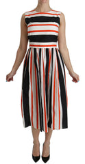 Dolce & Gabbana Multicolor Stripes A-Line Pleated Midi Dress -   -  Dolce & Gabbana.