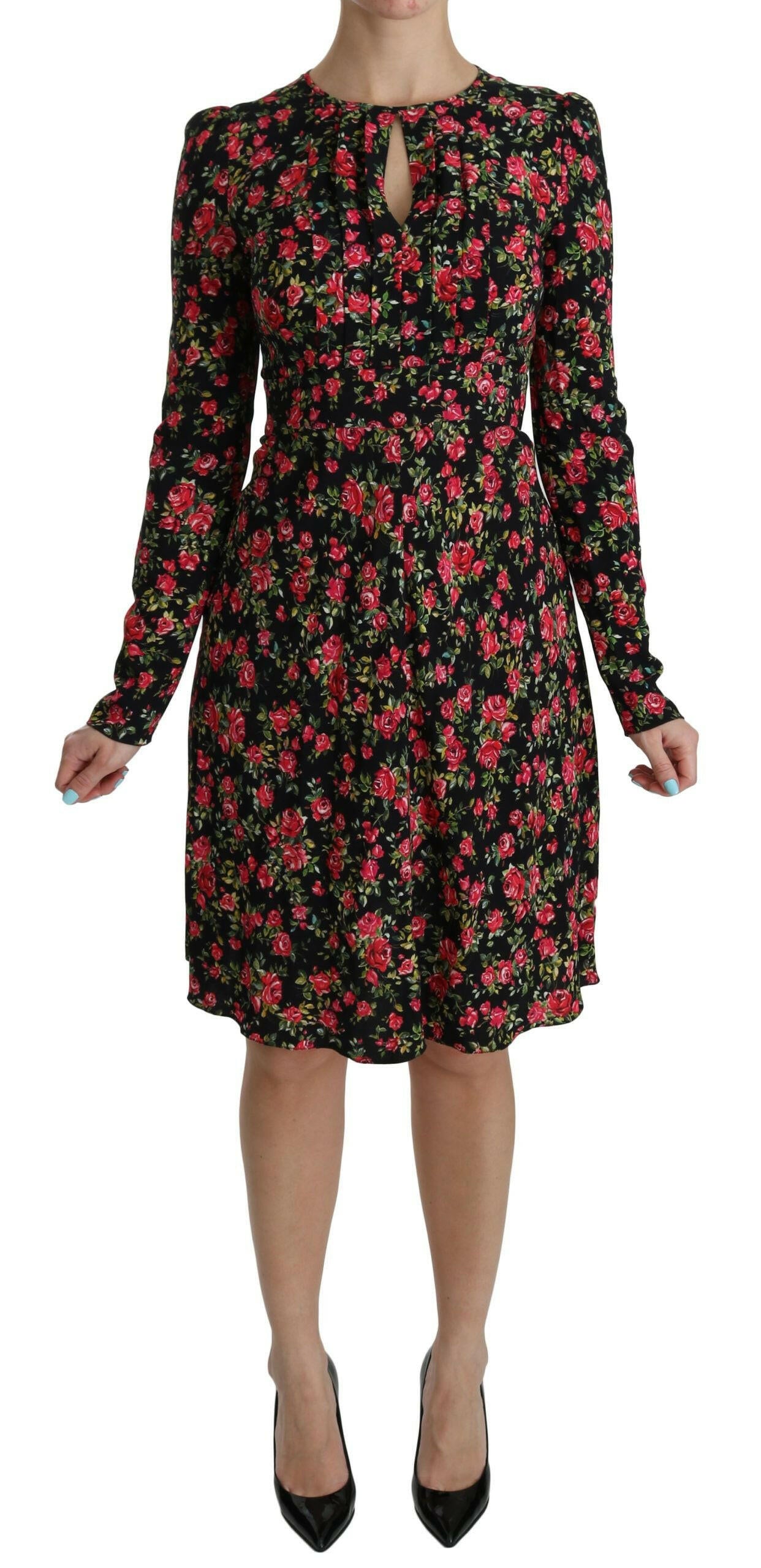 Dolce & Gabbana Black Floral Longsleeve Knee Length Dress -   -  Dolce & Gabbana.