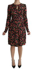 Dolce & Gabbana Black Floral Longsleeve Knee Length Dress -   -  Dolce & Gabbana.
