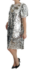 Dolce & Gabbana Silver Sequined Crystal Shift Gown Dress -   -  Dolce & Gabbana.