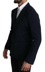 Dolce & Gabbana Dark Blue Dotted Double Breasted Coat Blazer -   -  Dolce & Gabbana.