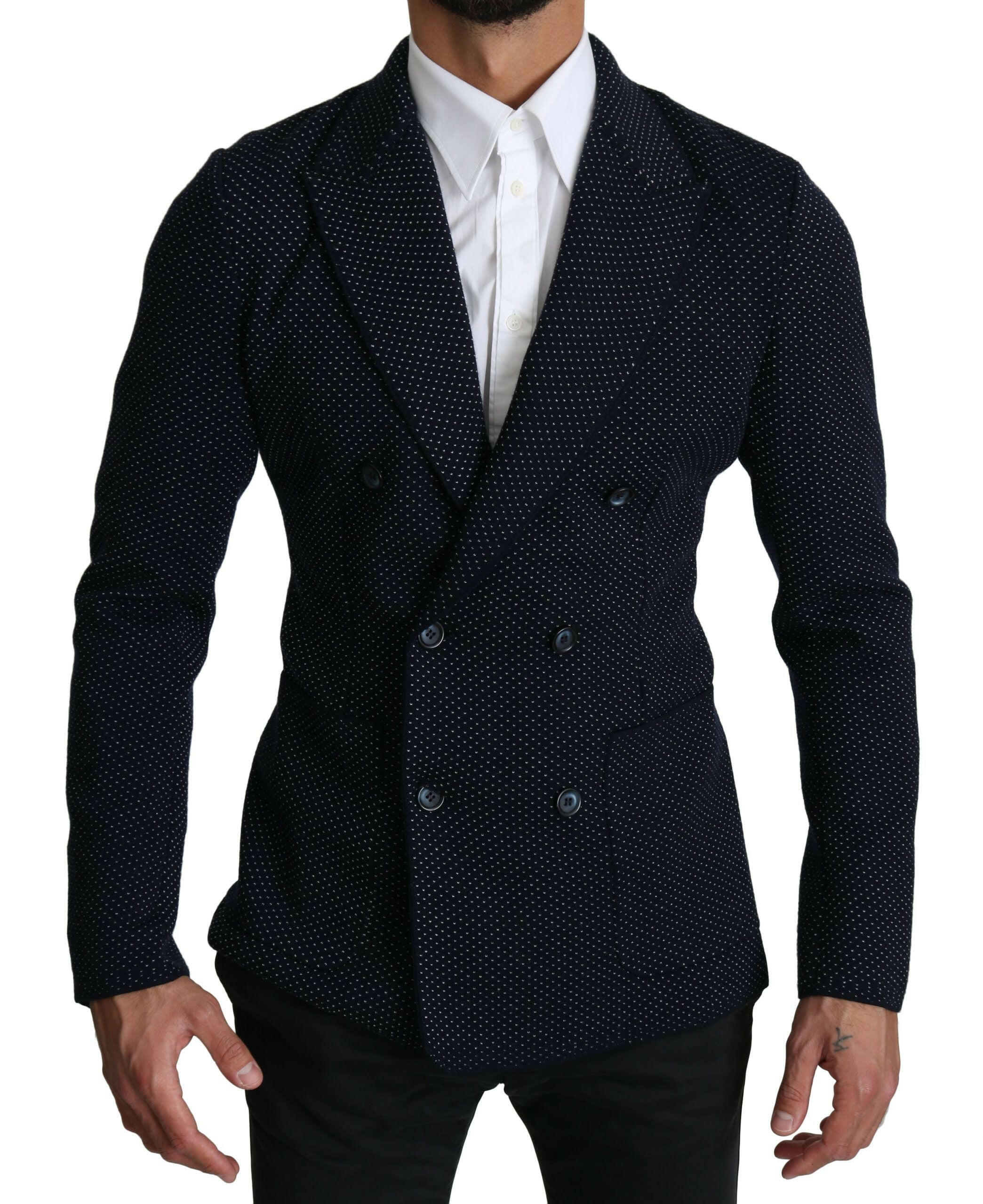 Dolce & Gabbana Dark Blue Dotted Double Breasted Coat Blazer -   -  Dolce & Gabbana.