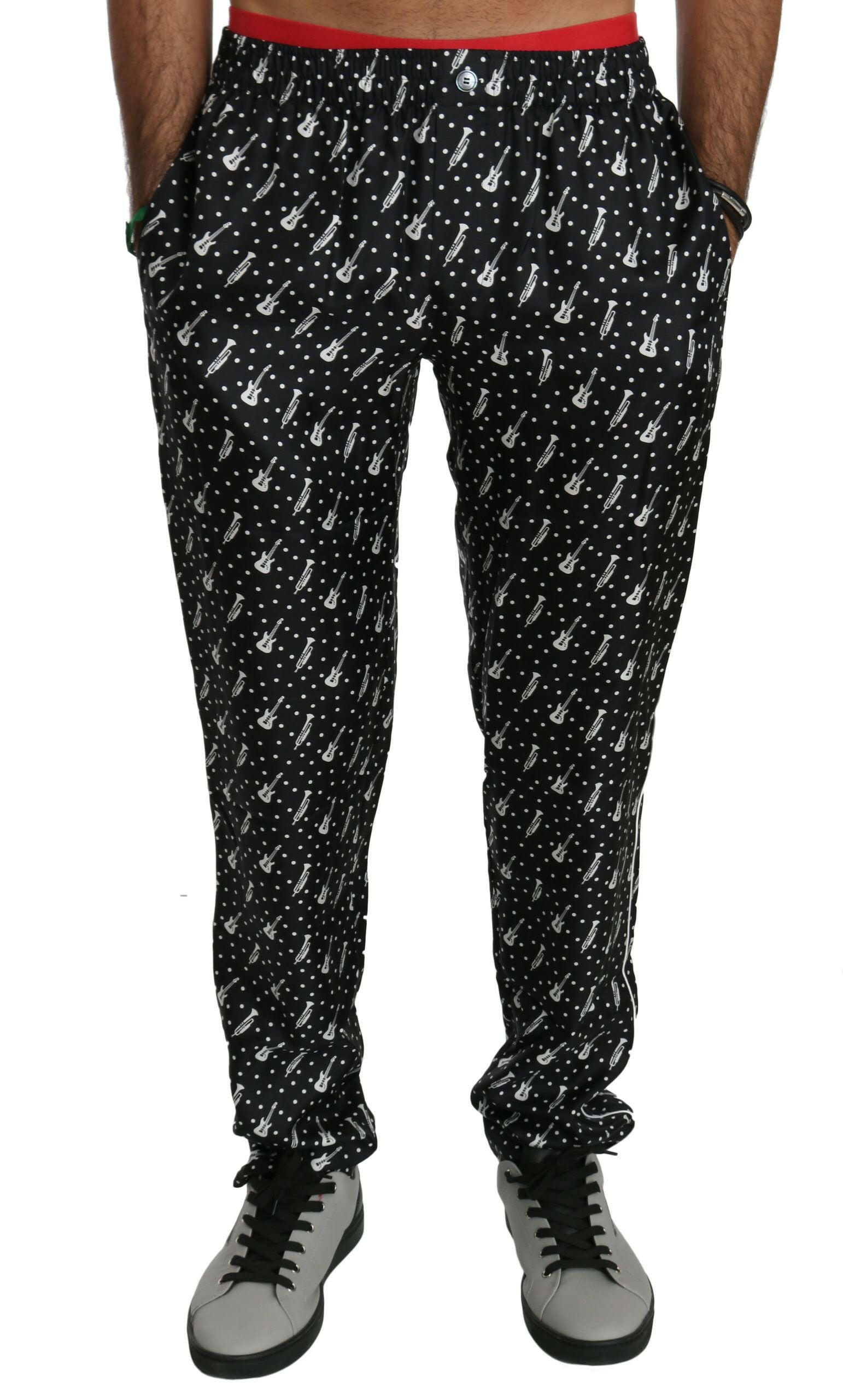 Dolce & Gabbana Silk Black Musical Instrument Trouser Pants -   -  Dolce & Gabbana.