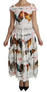 Dolce & Gabbana White Rooster Sheath Midi Cotton Dress -   -  Dolce & Gabbana.