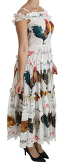 Dolce & Gabbana White Rooster Sheath Midi Cotton Dress -   -  Dolce & Gabbana.